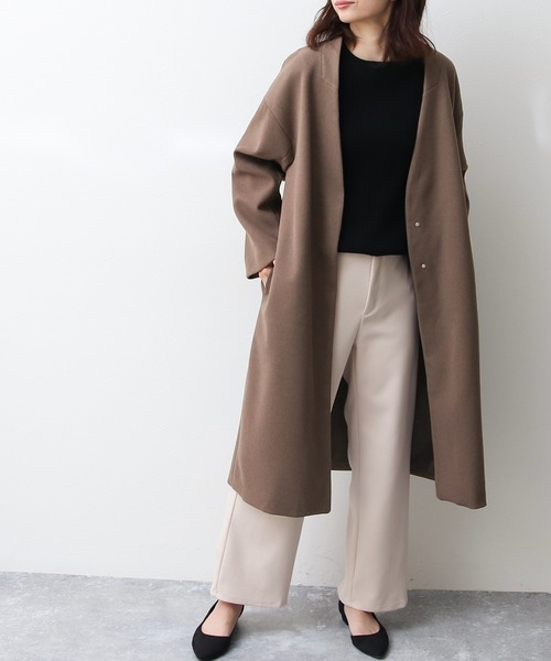 「Social GIRL」 ノーカラーコート S ピンクベージュ レディース_画像8