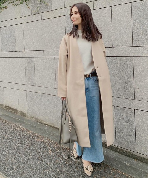 「Social GIRL」 ノーカラーコート S ピンクベージュ レディース_画像9