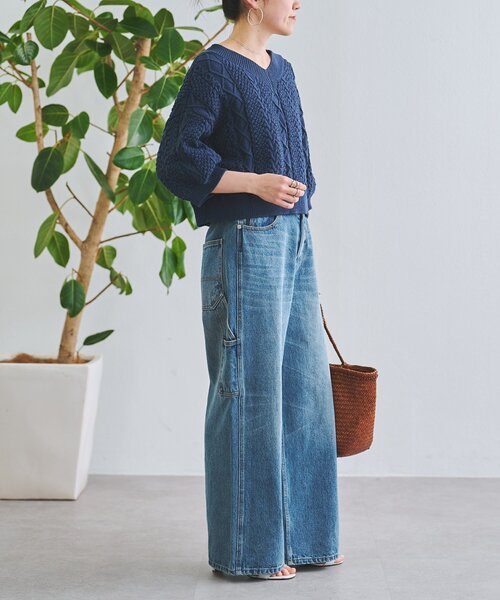 美品♪ビアズリー デザイン編み ニットプルオーバー ゆったり Aライン