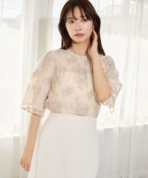 【美品】MURRAL ミューラル　刺繍　シャツ ブラウス レディース　ss mysty woman（ミスティウーマン） ブラウス シャツ フローラルラメ刺繍