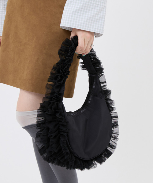 ショルダーバッグ バッグ RUFFLE ZIP HOBO ブラックレースラッフル レディースの画像