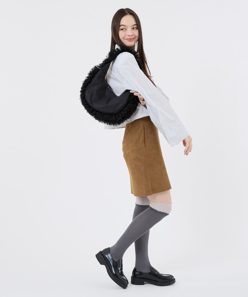 ショルダーバッグ バッグ RUFFLE ZIP HOBO ブラックレースラッフル レディースの画像