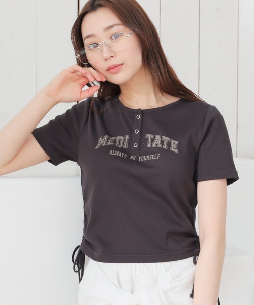 Honeys（ハニーズ） ヘンリーネック tシャツ 半袖 脇ドロストヘンリー