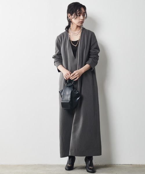「CHIC STYLE」 長袖ワンピース L グレー レディース_画像3