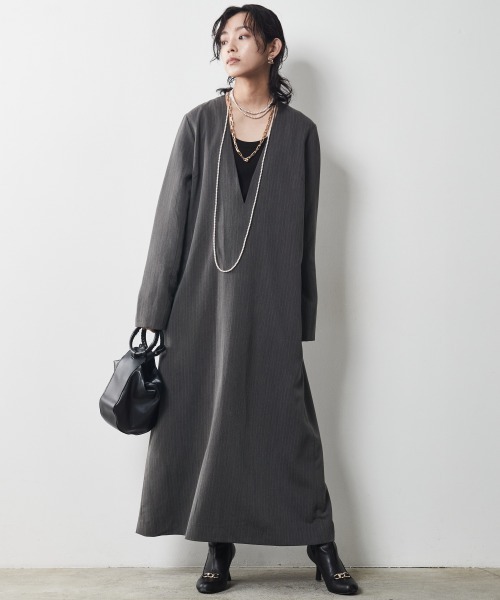 「CHIC STYLE」 長袖ワンピース L グレー レディース_画像5