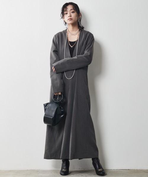「CHIC STYLE」 長袖ワンピース L グレー レディース_画像8