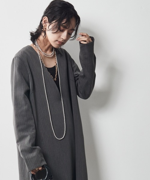 「CHIC STYLE」 長袖ワンピース L グレー レディース_画像9