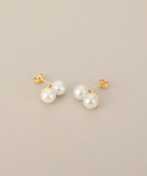 ピアス K18アコヤパールダブル スタッドピアス レディース