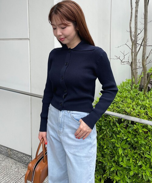 「UNFILO」 ニットカーディガン SMALL ネイビー レディース_画像3
