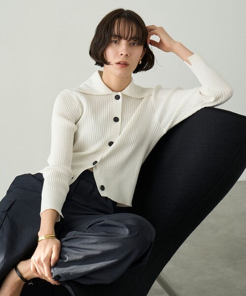 「UNFILO」 ニットカーディガン SMALL ネイビー レディース_画像5