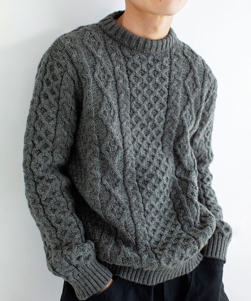 ニット セーター ARAN CABLE CREW NECK SWEATER レディース メンズ Kerrywoollenmills ニット セーター ARAN CABLE CREW NECK
