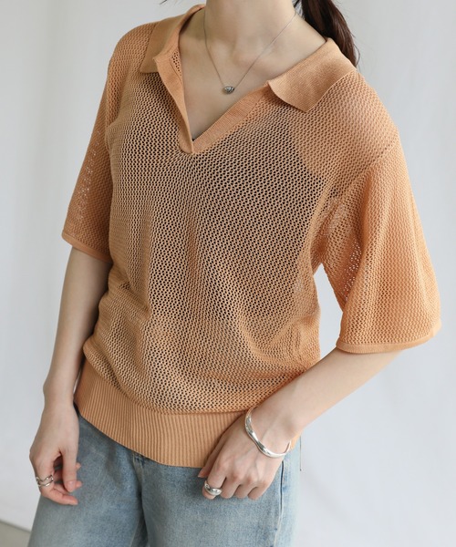 select MOCA（セレクトモカ） tシャツ 半袖 スキッパーメッシュ編み