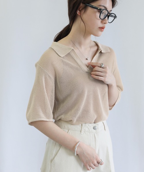 select MOCA（セレクトモカ） tシャツ 半袖 スキッパーメッシュ編み