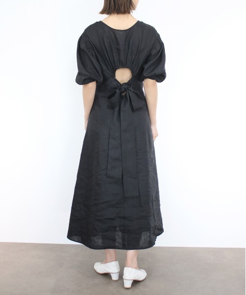 ワンピース ボリュームスリーブエンブロイダリーリネンドレス  