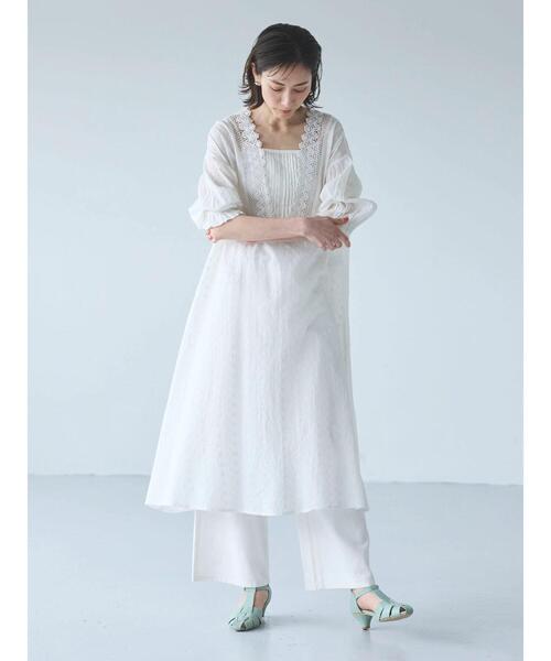 Green Parks ワンピース I 胸元レース7分袖ワンピース