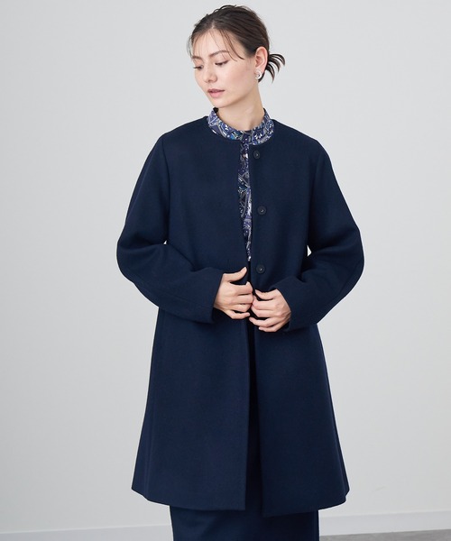 ANAYI ノーカラーコート コート ラムビーバーAラインコート  