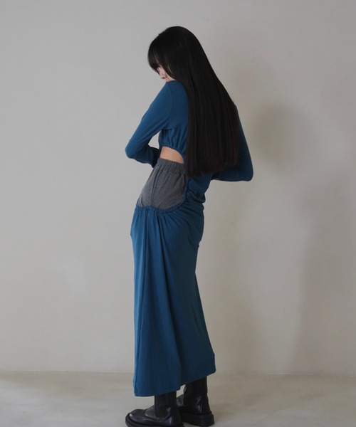 Uenui ワンピース カットアウト ホール 長袖 肌見せ ロングワンピース  