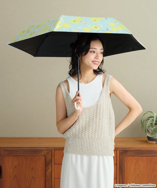 ♡ねずみん♡ 台湾セブン ちいかわ UVカット ポケット折りたたみ傘 Wpc. 折りたたみ傘 ちいかわ 遮光花かんむり/ねむい ミニ