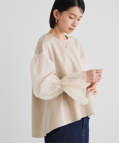 tシャツ ボリュームスリーブドッキングプルオーバー レディース titivate tシャツ シアーボリュームスリーブドッキングプル