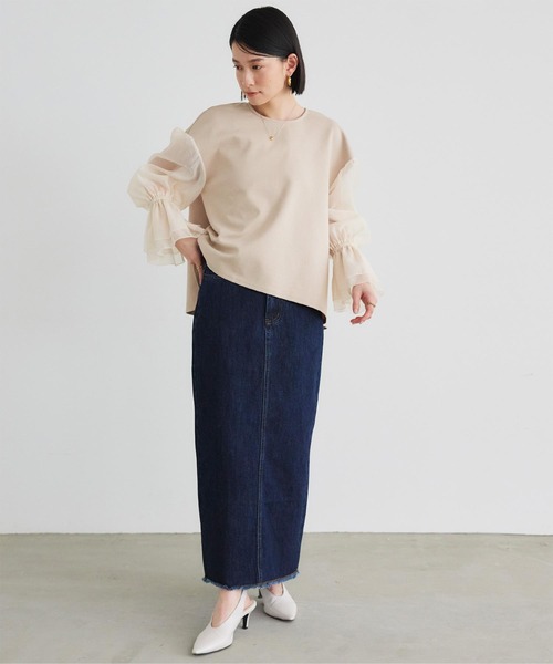 tシャツ ボリュームスリーブドッキングプルオーバー レディース titivate tシャツ シアーボリュームスリーブドッキングプル