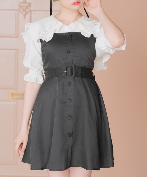 【新品】Rady キラキラ♡ビジューボタン ラインスタジャン ラメキャミソールドレス/ビジュー/ノースリーブ/サイド透け
