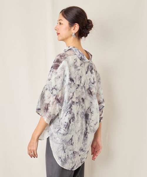 ブラウス シャツ 「WEB限定」-CIEL'AIR- プリントショートスリーブシャツ レディース CIEL'AIR ブラウス シャツ PRINTED SHORT SLEEVE SHIRT