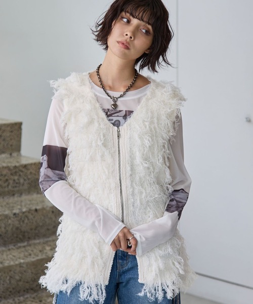 ぴページ PAGEBOY ニット セーター フェザーループZIPニット レディース