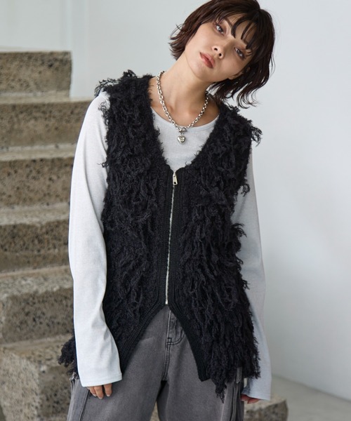 ぴページ PAGEBOY ニット セーター フェザーループZIPニット レディース