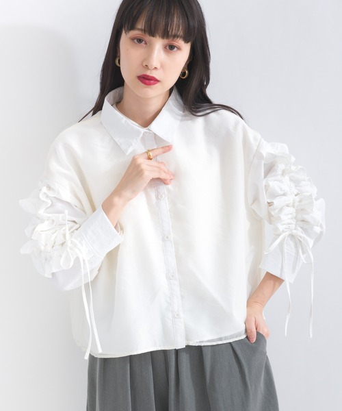 terrace ブラウス シャツ ドロストフリルスリーブシャツ