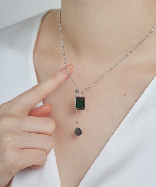 ciite' ネックレス 「 金属アレルギー対応 」 グリーンストーン