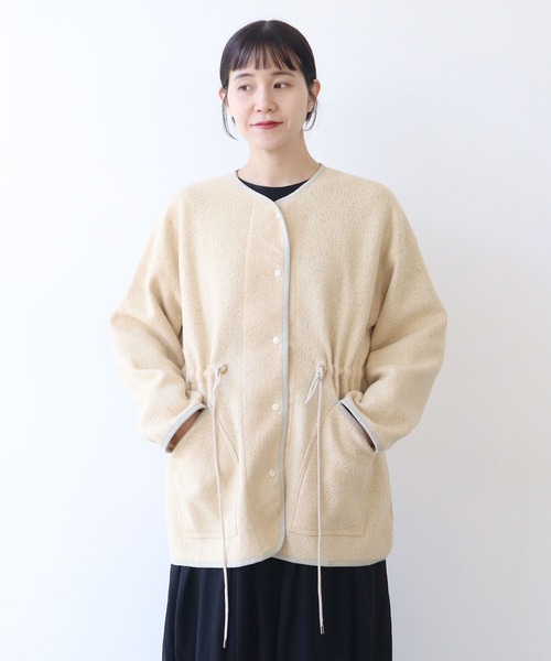 yuni リーフ ジャガード ノーカラー ジャケット yuni ジャケット ノーカラージャケット super140 シープパイル