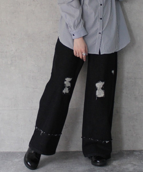Emma（エマ） ワイドパンツ ジーンズ デニム デニムパンツ クラッシュ 