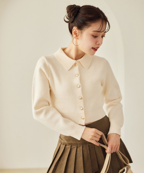 one after another NICE CLAUP ニット ゴールドボタンもちもち衿ニット