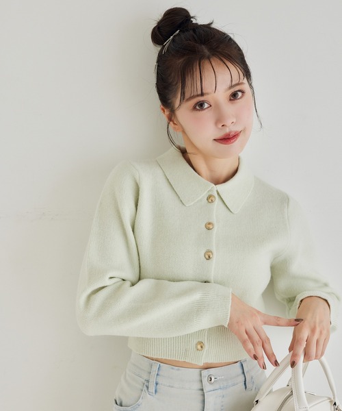 one after another NICE CLAUP ニット ゴールドボタンもちもち衿ニット