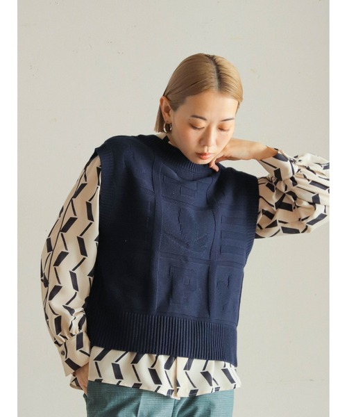 ベスト ジレ モチーフ柄ニット　2WAYベスト レディース