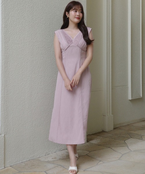 Her lip to◇Monotone Floral Pleated Dress//長袖ワンピース/S