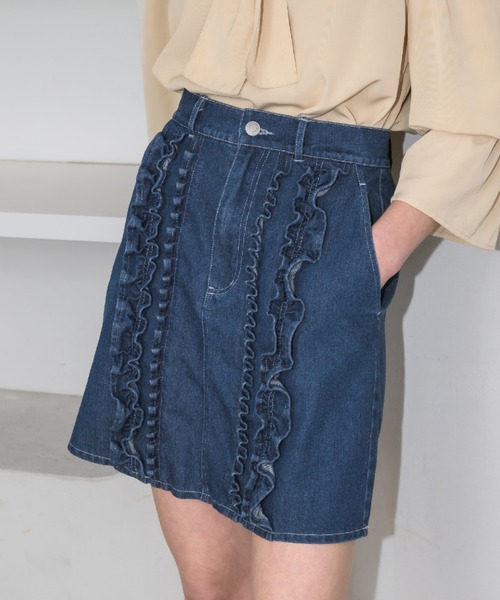デニムスカート frill denim mini skirt / フリルデザインミニスカート