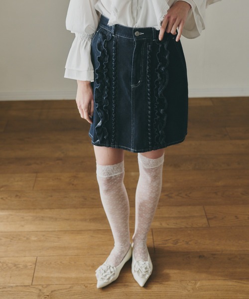 デニムスカート frill denim mini skirt / フリルデザインミニスカート