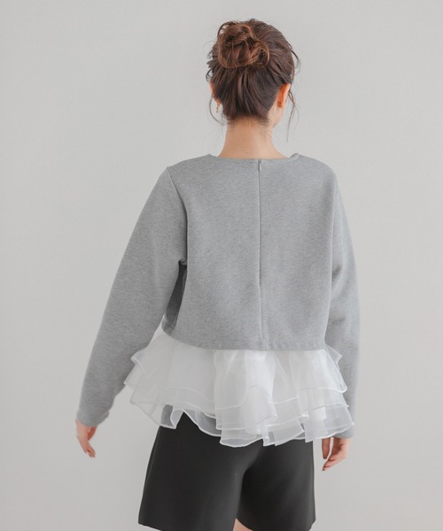美品　一度着用　fitmore オーガンジーフリルレイヤードスウェット　白 オーガンジーフリルレイヤードスウェット（スウェット）｜Fit