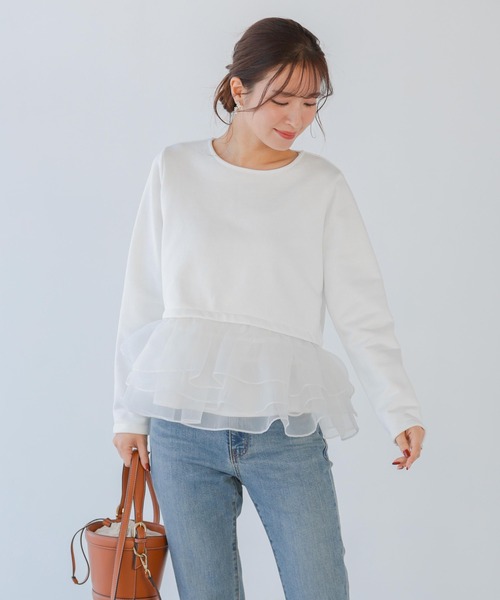 Fit more（フィットモア） トレーナー スウェット オーガンジーフリル