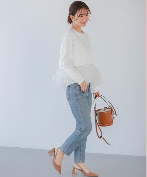 Fit more トレーナー スウェット オーガンジーフリルレイヤード