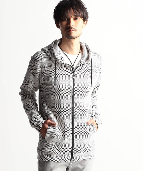 NICOLE CLUB FOR MEN パーカー ジオメトリックジャガードフード