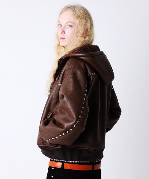 ジャケット・アウター AFB STUDDED HOODED BOMBER JACKET AFB（エーエフビー） ブルゾン アウター STUDDED HOODED BOMBER JACKET