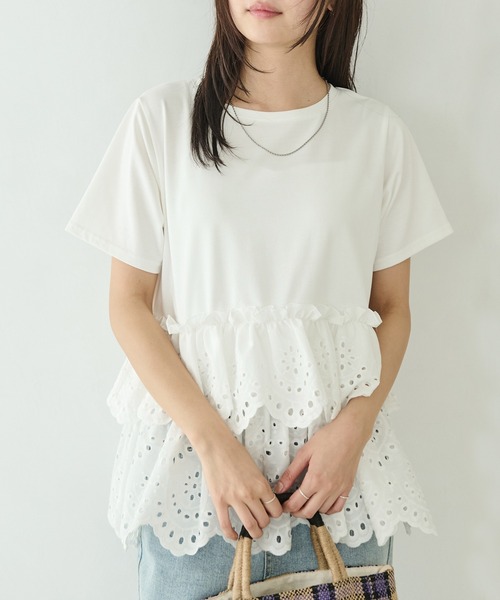 ☆送料・関税込☆PALE JADE★Ribbon Lace Vintage T★Tシャツ カットジャカードシアートップス(トップス)｜LOVELESS(ラブレス