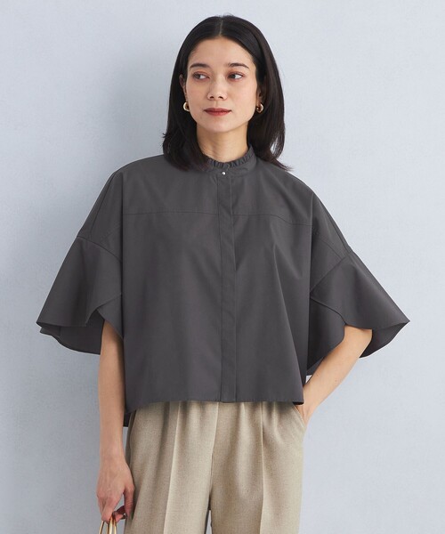 新品　グリーンレーベルリラクシング　フレアスリーブ クロップド　シャツ　ブルー UNITED ARROWS green label relaxing フレアスリーブ クロップド