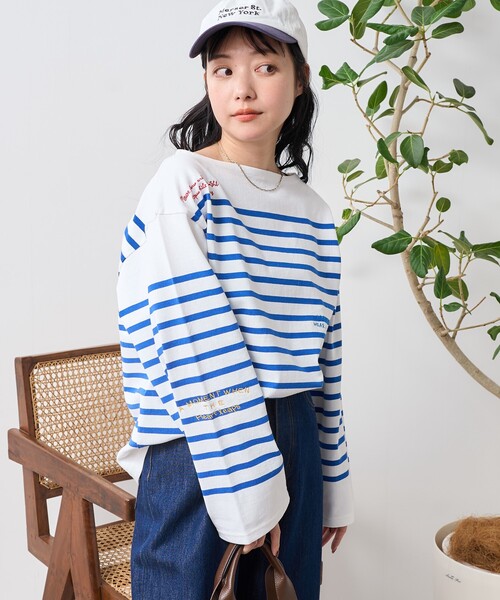 FREAK'S STORE tシャツ パネルボーダー 刺繍 バスクシャツ
