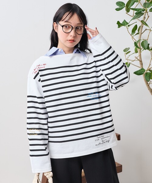 FREAK'S STORE tシャツ パネルボーダー 刺繍 バスクシャツ