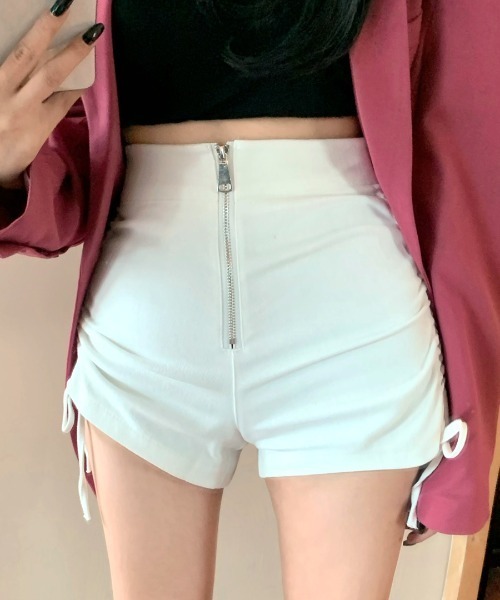 REMUR パンツ ハイウエストフロントファスナーショートパンツ