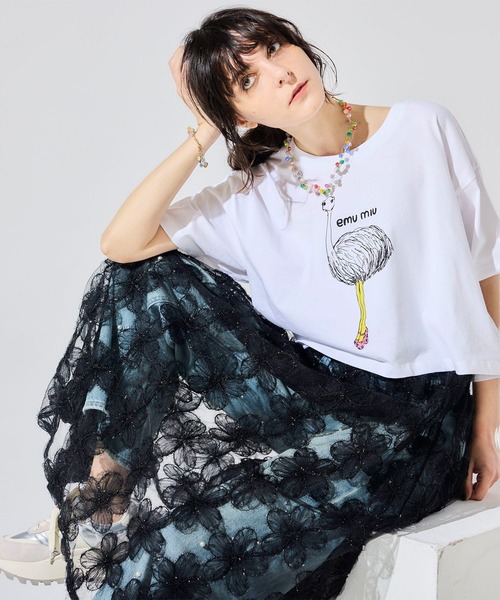 tシャツ 「BLACK SCORE」EMU MIU クロップドTシャツ レディース