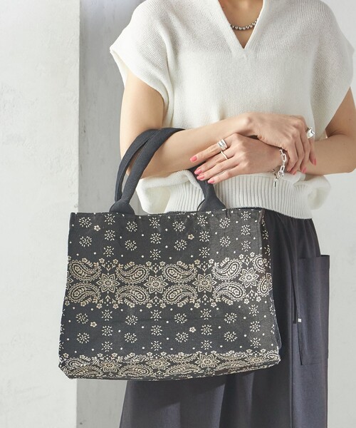 シップス★SHIPS★別注BINDU:横型 ジャカード トートバック　ナチュラル シップス☆SHIPS☆別注BINDU:横型 ジャカード トートバック